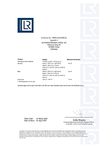 英国劳氏船级社船用铝合金精炼及半成品、-型材、棒材和挤压件制造商认证